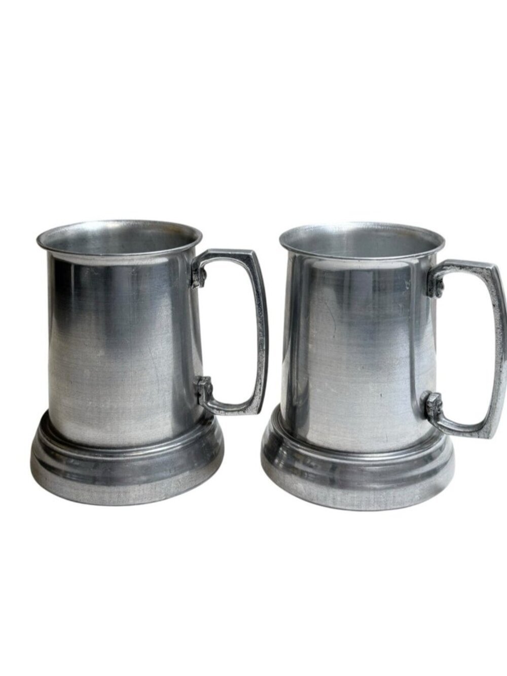Set of 2 VTG Glass Bottom Aluminum Beer Mugs Tankard Stein Hong Kong 5 “ Tall